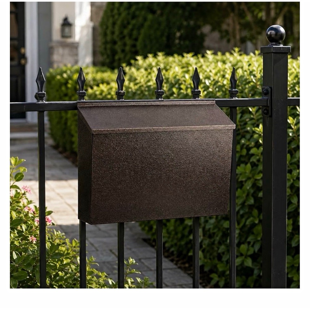 Large Wall Mounted Metal Mailbox Brown Powder Coated Non-Locking